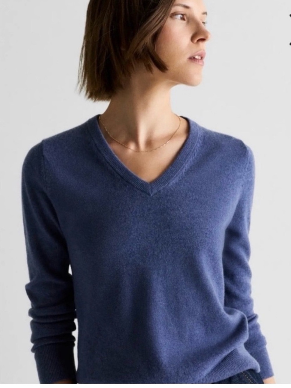 NWT Quince Mongolian Cashmere V-Neck Sweater in Heather Storm Blue, Medium